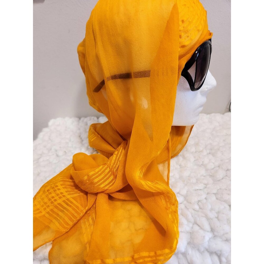 Long Sheer Orange Scarf with Lined Boarder Hand Rolled Edges
